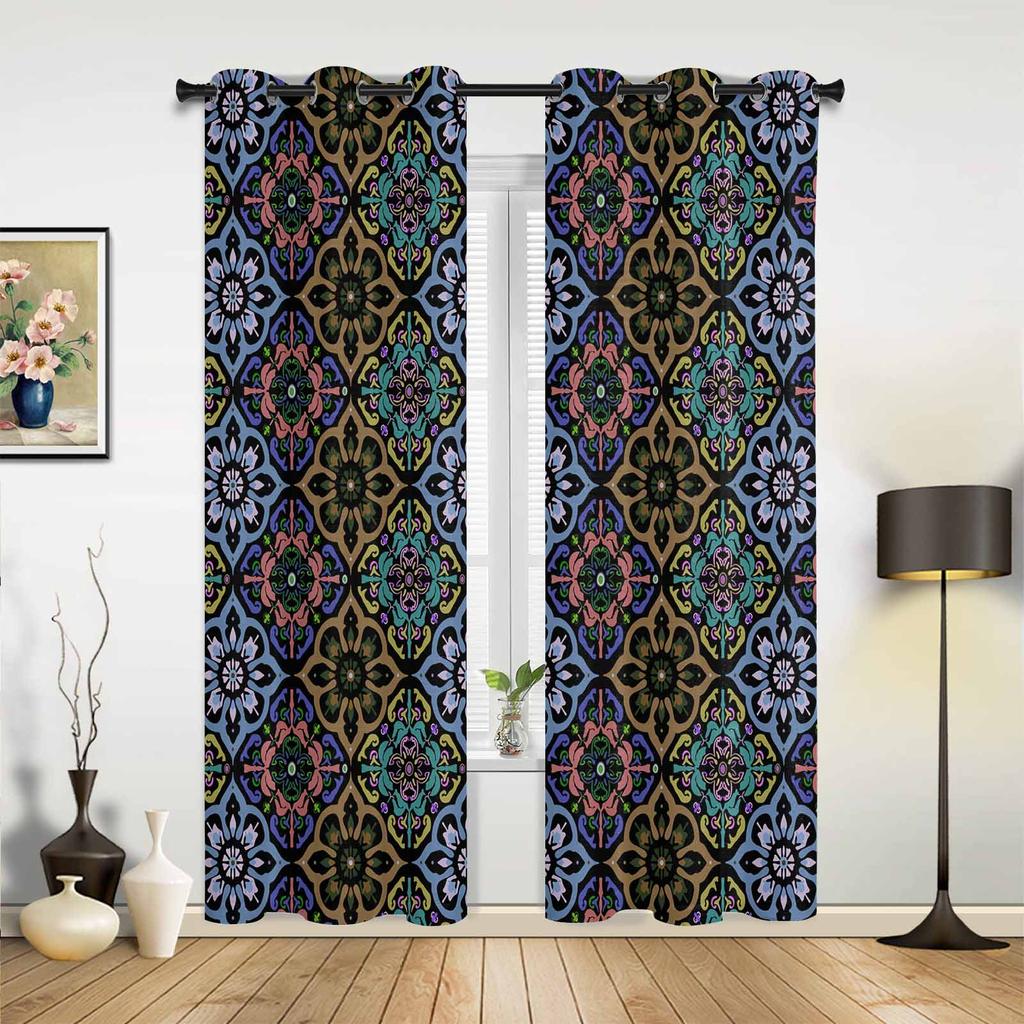 Ethnic Style Abstract Flower Curtains Bedroom Living Room Drapes Kitchen Children Window Curtain Home Decor Bohemian Polyester Washable Great Ready