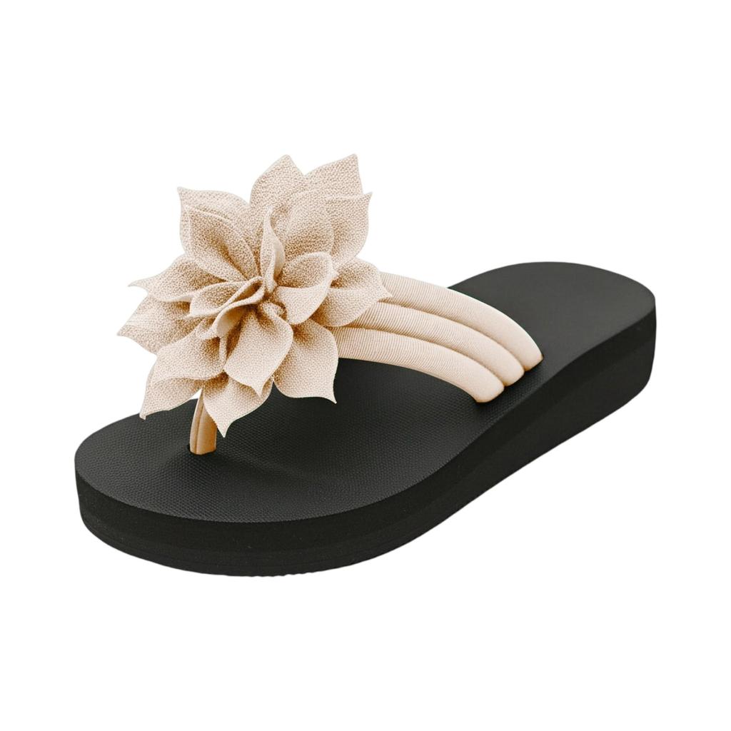 Double toed flip flops, large size, flower shaped flat bottomed beach sandals