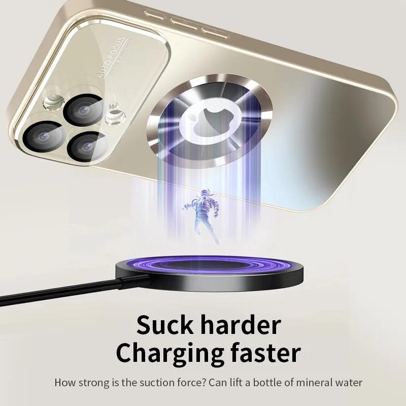 Luxury Large Window Magsafe Logo Hole Magnetic Case For iPhone 17 16 15 14 13 12 11 Pro Max Glass Camera Lens Protector Cover