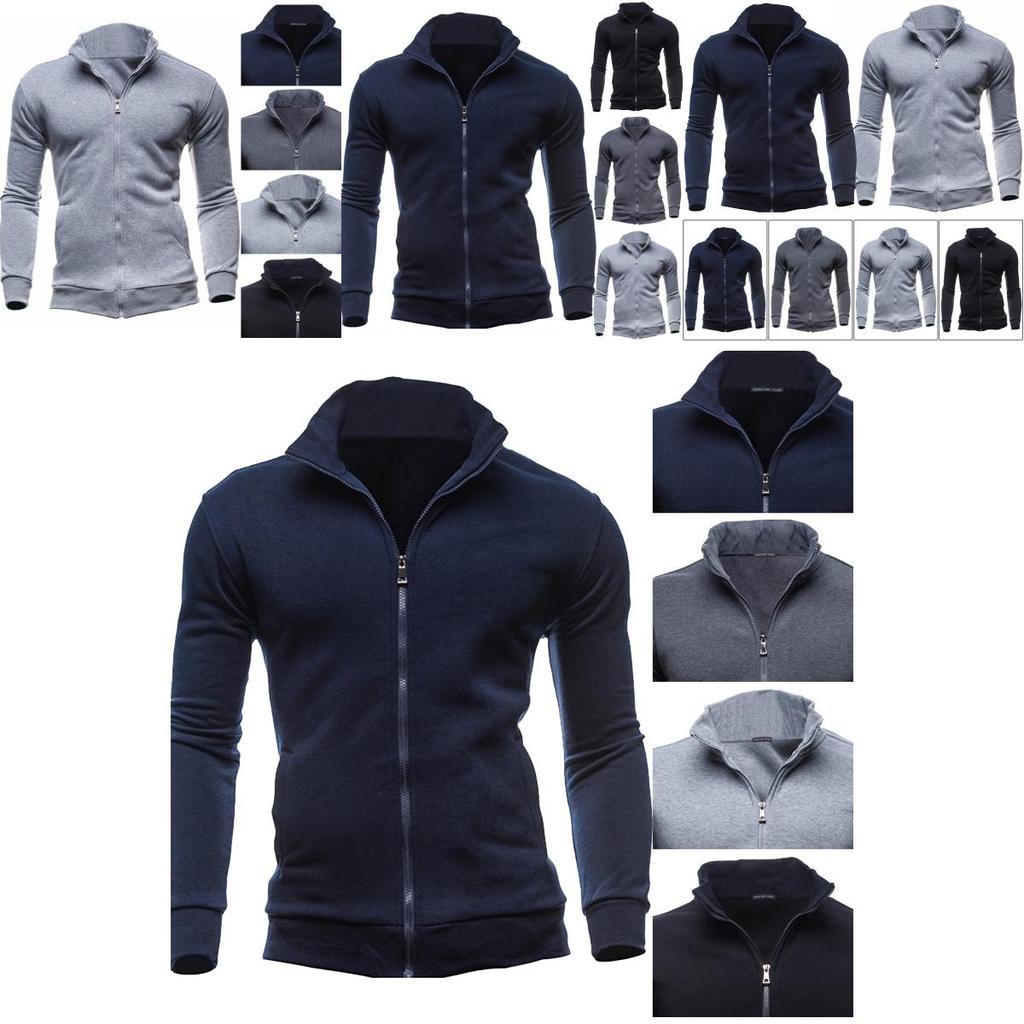 Men's Winter Zip Up Jacket With Stand Collar Ideal For Gym And Outdoor Activities