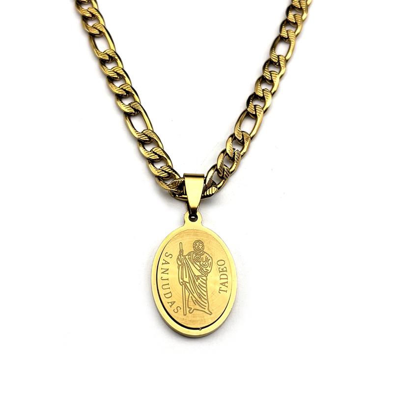 Collar Colgante Medalla Cristiana de San Judas Tadeo para Hombres Mujeres Acero Inoxidable Color Dorado Plateado Cadena de San Judas Joyería