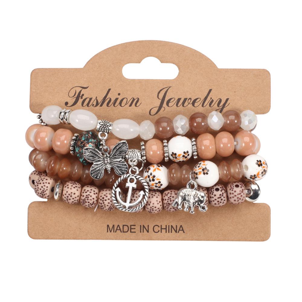 Bohemian Retro Beaded Bracelet with Anchor Pendant