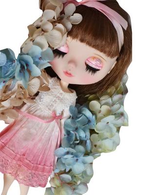 Dolly Para Kleid Stickerei Gratition Baumwolle Leinen Spitze Waldstil 1 Blythe/AZONES Frühling/Sommer Handgefärbt (Nein. Rosa)