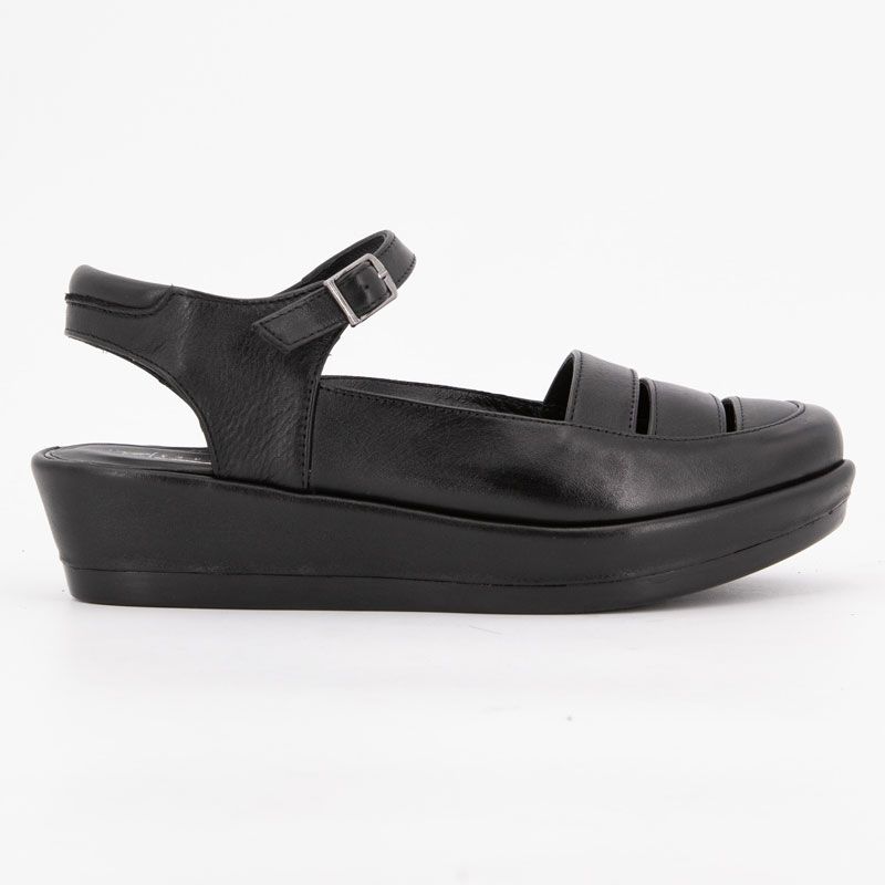 

Women s black leather wedge sandals with buckle XAVIER DANAUD 37 чёрный