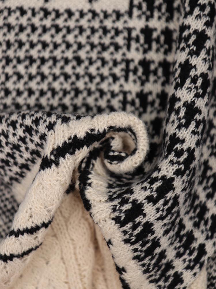 IKALOOK Houndstooth Check Pattern Color Block Scarf Amu138