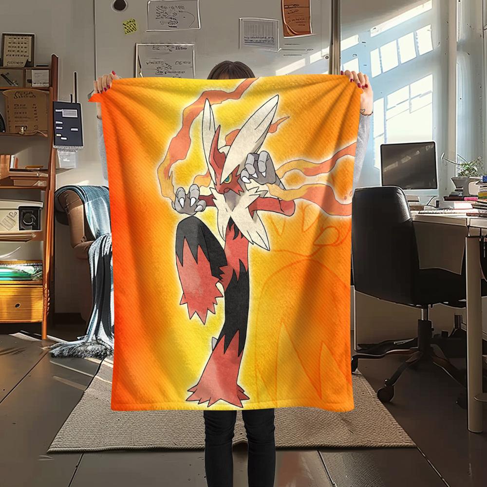 Blaziken Print Flannel Blanket, High Quality Comfortable for All Seasons, Home Decor, Warmth and Comfort
