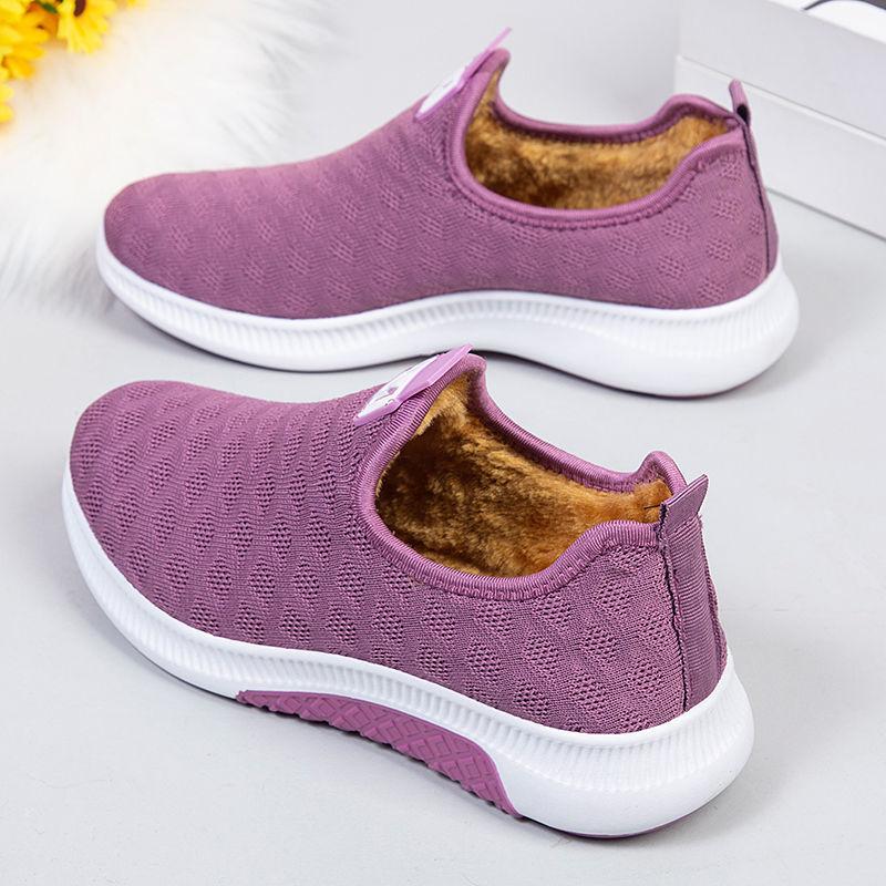Plus samtverdickte Damen-Sneakers, flache Sohle, warme, lässige Sneakers, Heimschuhe