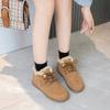 Leather Snow Boots Women's Cotton Shoes Autumn and Winter Soft-soled Piled Thickened Warm Fluffy Shoes Flat-soled Lace-up Short Boots
