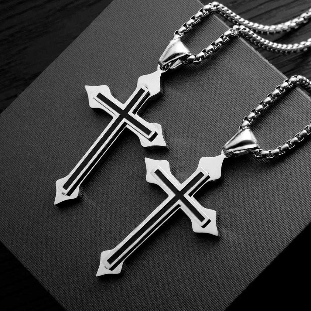 Hip Hop Genuine Personality Simple Titanium Steel Stainless Steel Cross Necklace Men'S Jewelry Pendant Women'S