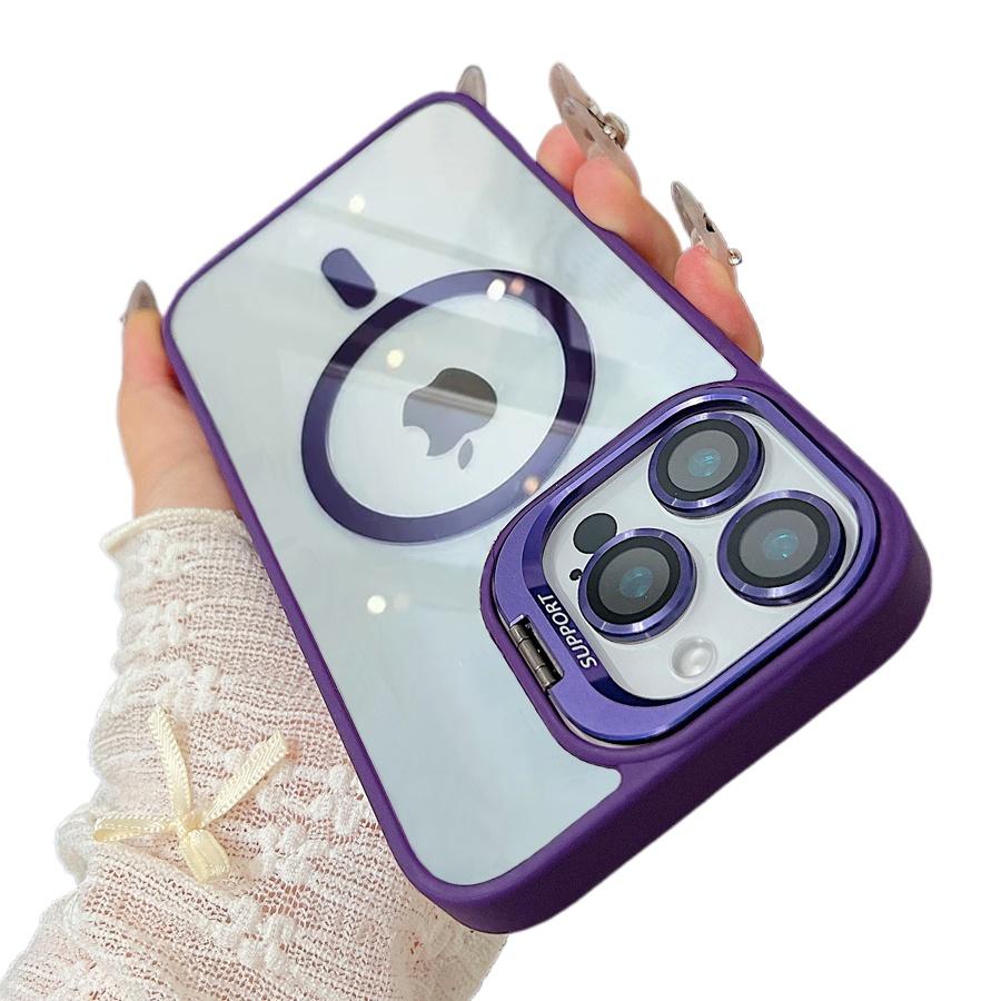 Luxury Magnetic Shockproof Phone Case For iPhone 16 15 14 13 12 11 Pro Max For Magsafe Funda Stand Glass Lens Protector Cover