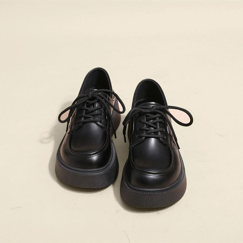 Spring and summer new retro black versatile muffin heightening shoes platform small leather shoes