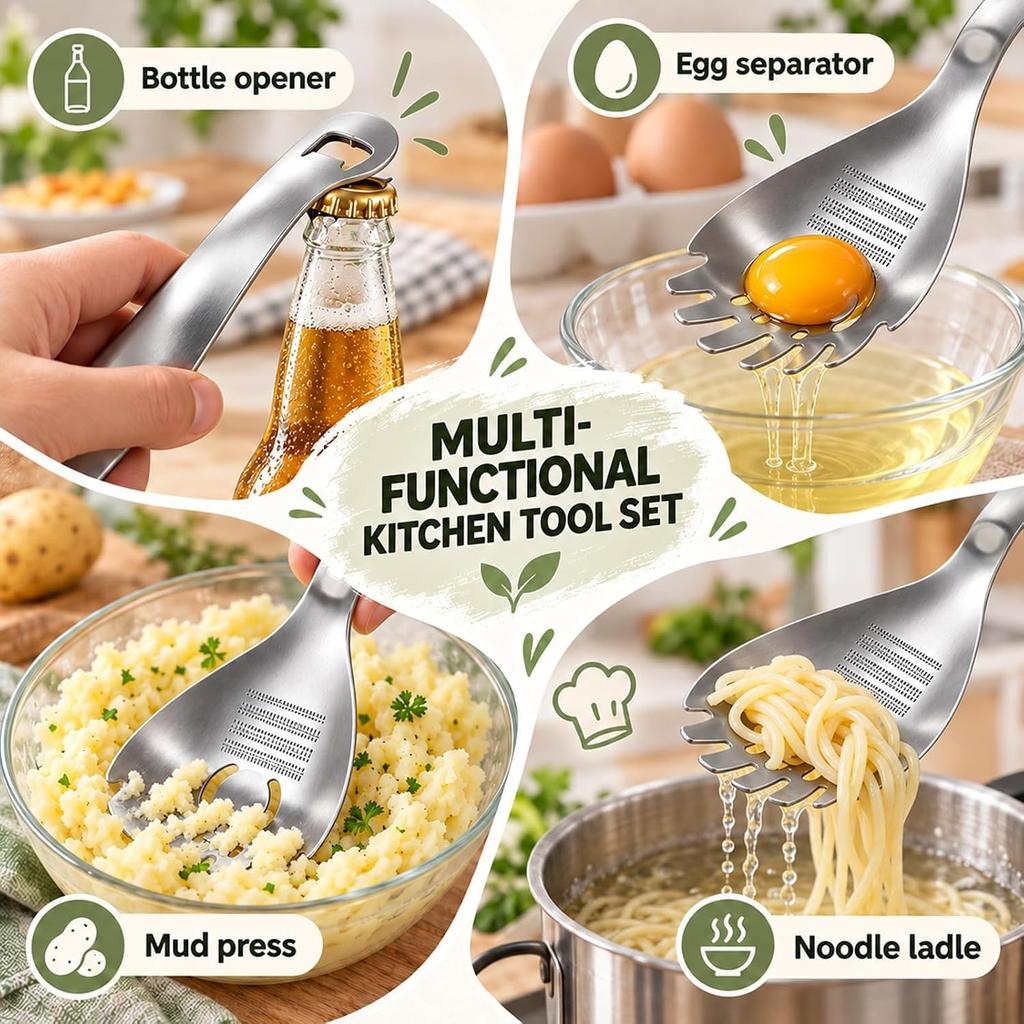5-in-1 Stainless Steel Cooking Spoon, Multifunctional Stainless Steel Spoon, Stainless Steel Egg Slotted Spoon, Kitchen Cooking Tools for Potato