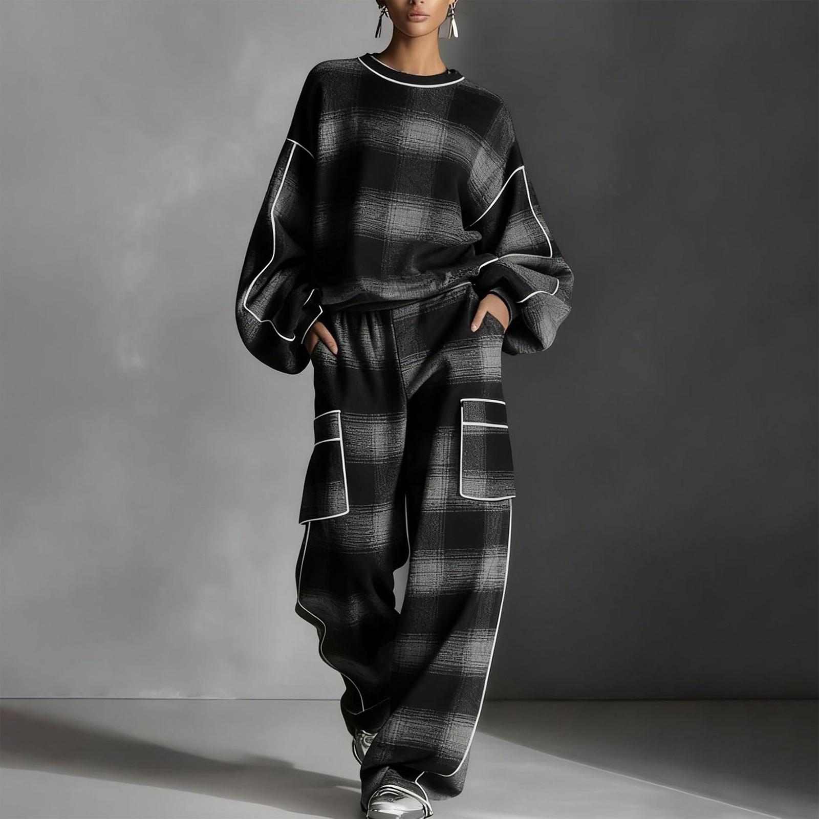 Женский повседневный клетчатый комплект из 2 предметов Костюм-брюки L