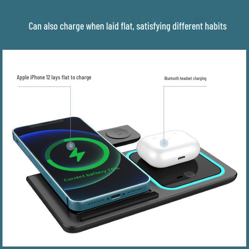 15W Foldable 3-in-1 Wireless Charging Stand for Apple & Android Phones