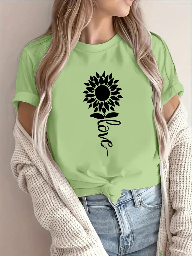 Women's Short Sleeve Crew Neck T-Shirt - Spring Summer Casual Blouse Suitable for Warm Weather, Opaque Round Neck Top with Minimalist Letter