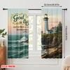 2pcs 2D flat printing Curtain Lighthouse Ocean Wave God Polyester Fabric Without Electricity Festive Curtains Perfect for gold