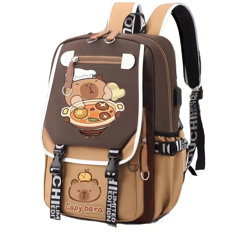 Capybara Kapibara Print Cartoon Personality Trend Backpack Student Large Capacity Leisure Bag