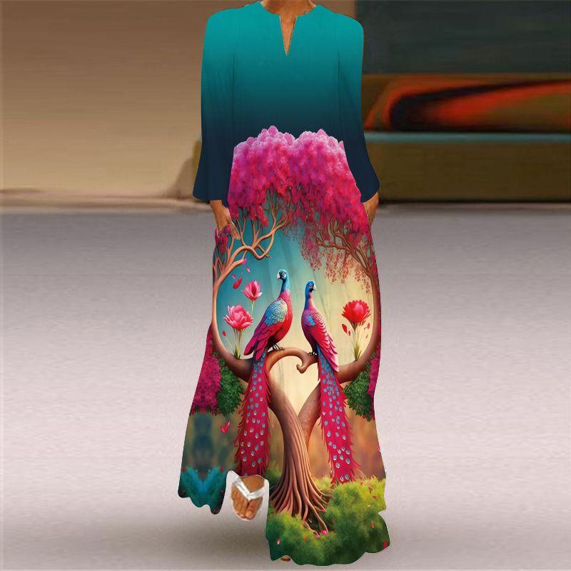 Loose Plus Size Stage Catwalk Photo Long Dress Long Sleeve Dress 2025 New Women Fashion 3D Print Women Clothes