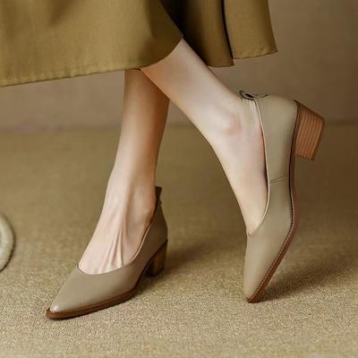 Fashion New Designer Women Pumps Pointed Toe Thick Heels Spring Autumn Office Ladies Dress Soft Leather Fashion Elegant Woman's Shoes