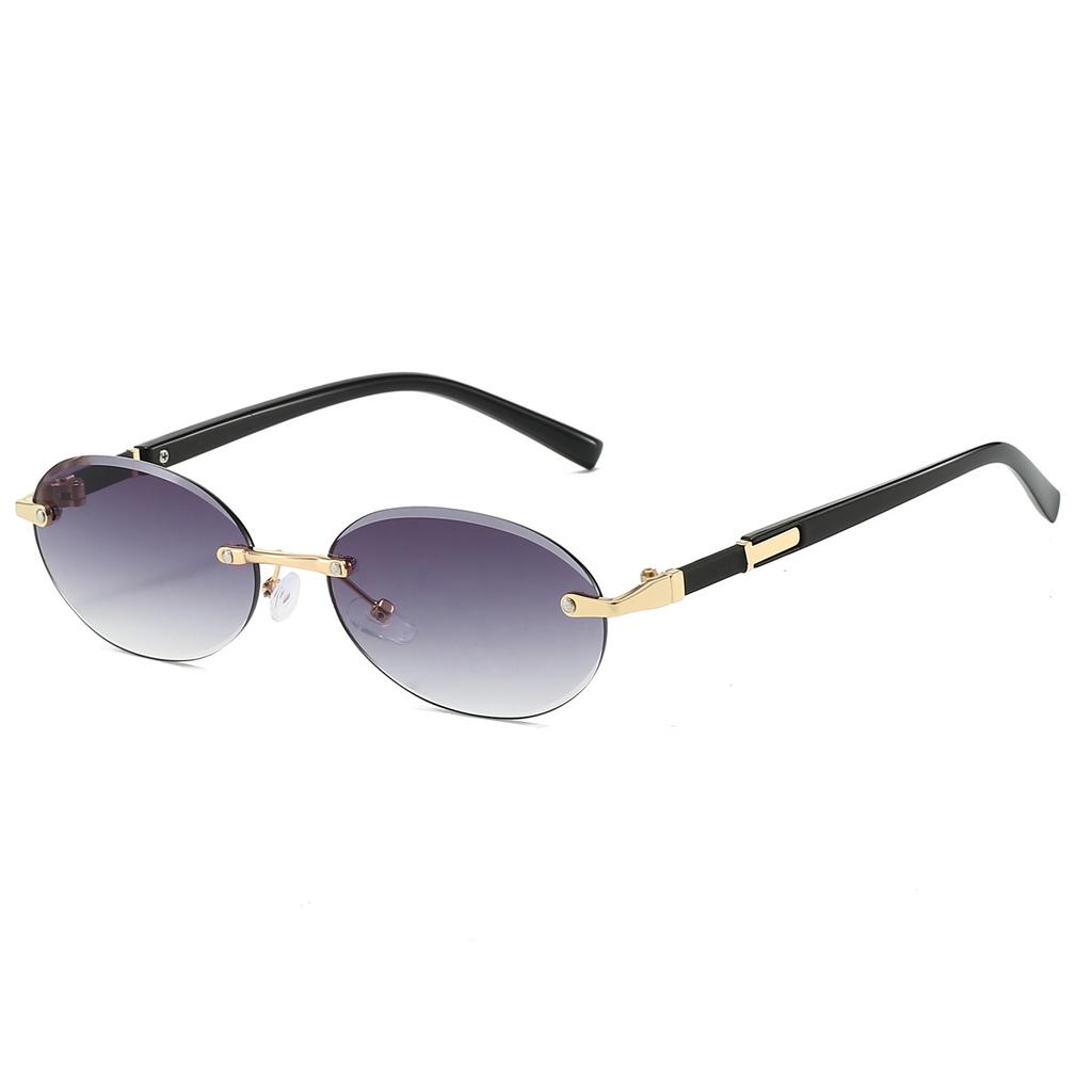 Trendy Retro Metal Gradient Shades Women Stylish Oval Vacation Beach Sunglasses Men's Chic Driving Anti UV Sun Glasses