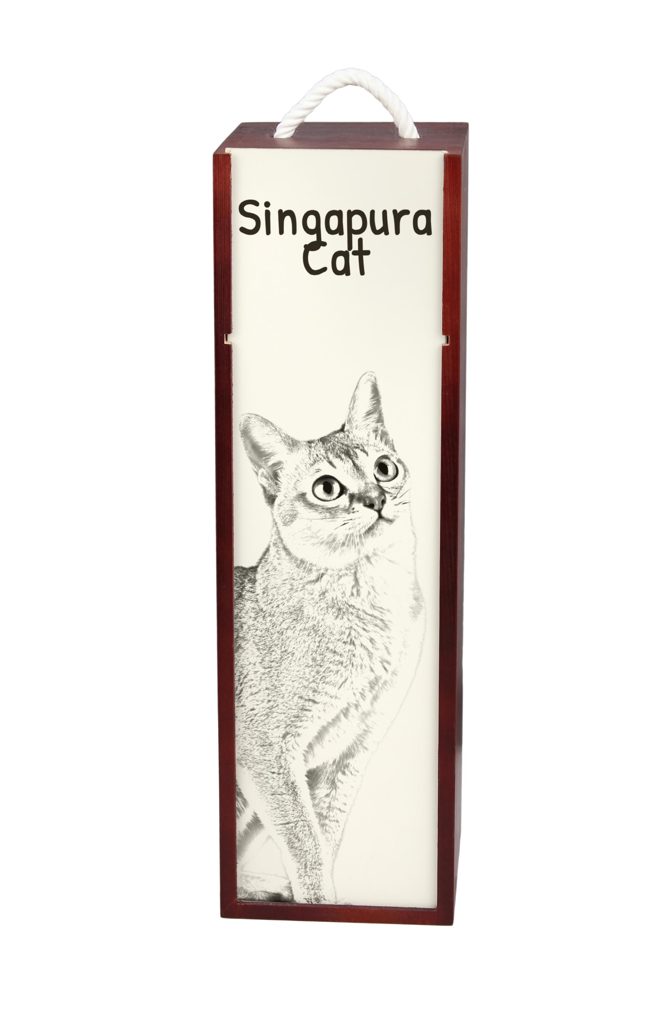 

Singapura - wine box with a cat, alcohol box with graphics, personalized gift box from the Art-Dog brand коричневий