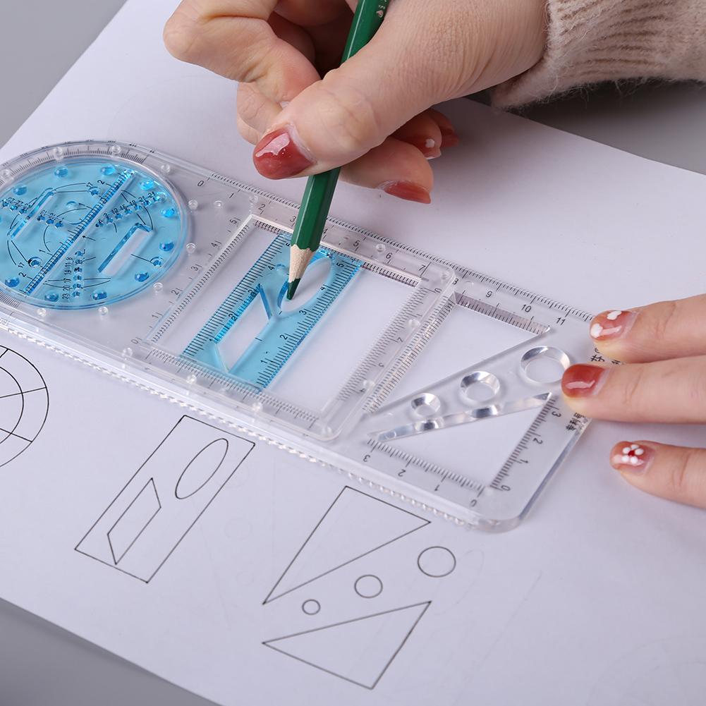 Multifunctional Geometric Ruler Geometric Drawing Template Plastic Stereo Geometry Ellipse Drafting Scale Ruler Measuring Tool
