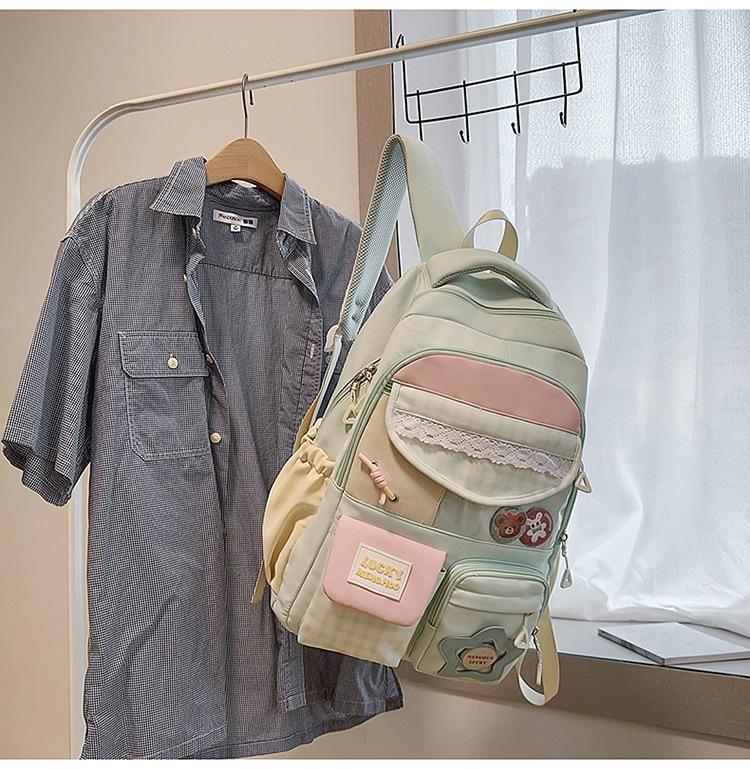 Schoolbag New Japanese Ins High-value Fresh and Sweet Plaid Backpack Junior High School Students Lightweight Large-capacity Backpack