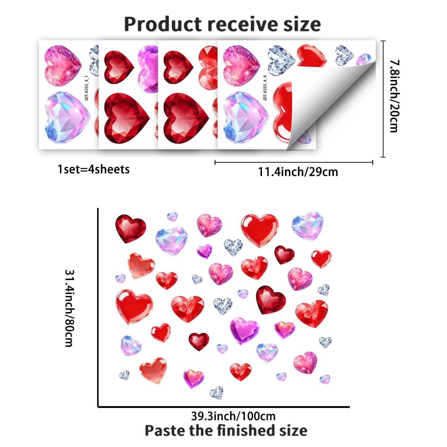 

Heart-Shaped Diamond Romantic Valentine s Day Window Decoration Living Room Balcony Glass Static Cling Stickers 4pcs stickers
