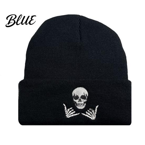 Embroidered Skull Hat Design Thick Knit Warm Men Women Winter Beanie Fun Cap Stretchy Unisex