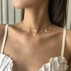 Star & Moon Pendant Bead Choker Necklace for Women Fashion Double Layers Minimalist Vintage Necklace Collier Femme