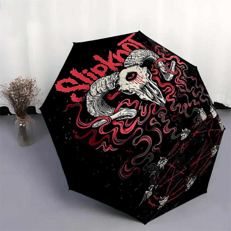 Slipknot Band Logo Automatic Opening Rain Umbrella - Portable 3-Fold Design with 8-Bone Iron Frame, Gift for Fans and Travelers0104338a