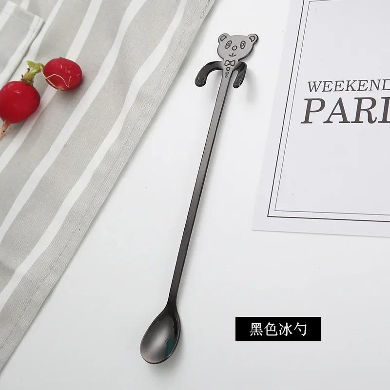 Kitchen Fashion Tableware Cute Panda Spoon Long Handle Spoons Coffee Companion Dessert Mental Honey Spoon Kitchen Accessories