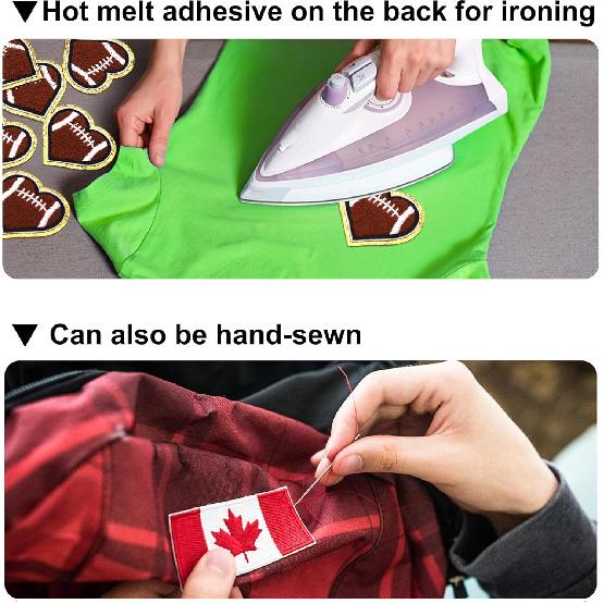 12pcs Heart Football Iron on Patches Embroidered Motif Applique Deco Sew on Patches Gold Edges Chenille Love Shape Rugby Embroidered Patches for