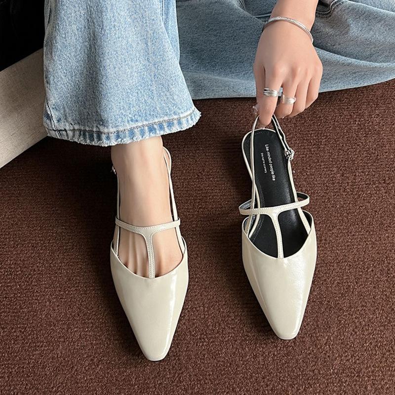 Mode NEU Sommer Damen Sandalen Echtes Leder Schuhe für Damen Zehen bedeckt Slingback Schuhe Spitze Zehen Niedriger Absatz Prägnante Designer Sandalen