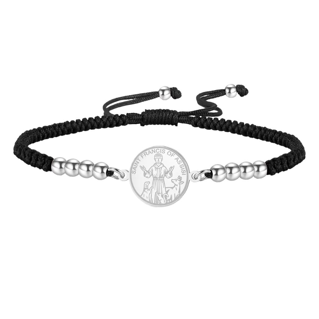 LIKGREAT St Francis Medal Bracelet for Men Women Dog Blessing Amulet Catholic Saint Religious Stainless Steel Jewelry Gifts