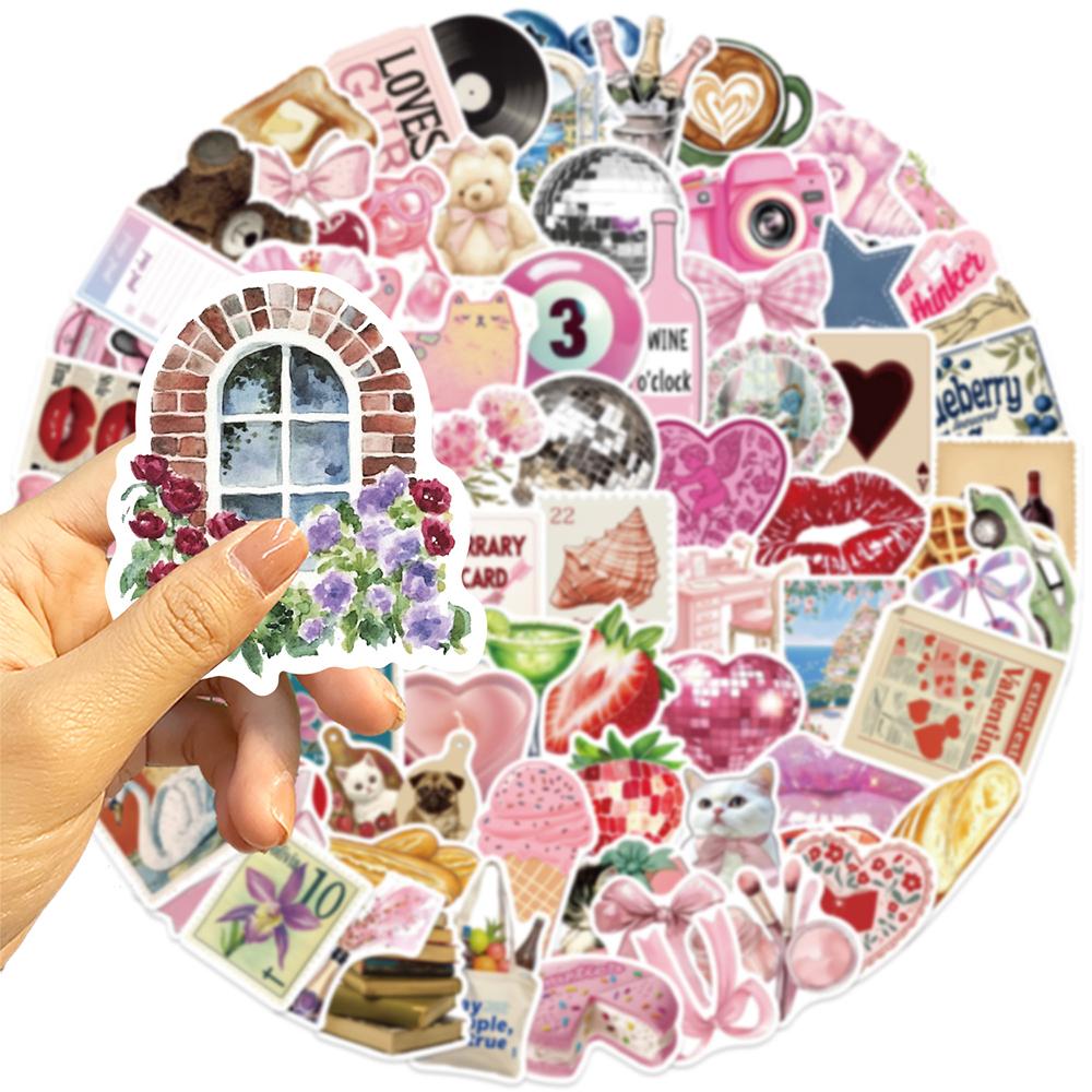 10/30/50/100pcs Cute Pink Y2K Girl Cartoon Stickers Aesthetic Waterproof DIY Phone Scrapbook Diary Retro Decoration Sticker Toys