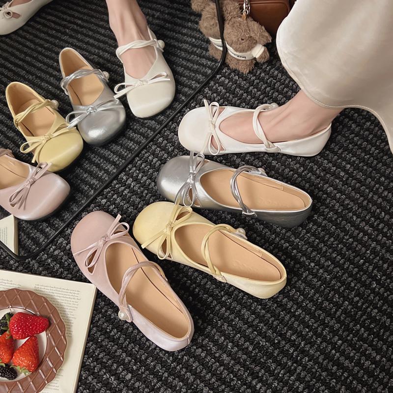 Damen Mary Jane Schuhe 2025 Frühling Herbst Neue Mode Schleife Flacher Runder Zeh Mittelhohe Absatzschuhe Damen Elegant Einzelne Pumps