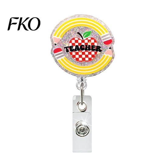 Acrylic Badge Reel Cute Glitter Reels, Retractable Holder with Clip, ID Card for Nurse Teacher Name Keychain Durable Clip E