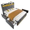 Upholstered Bed 160*200 Cm with LED Lighting USB Socket, Headboard with Shelves and Storage Space with 4 Drawers, Double Bed for Adults, Linen Grey