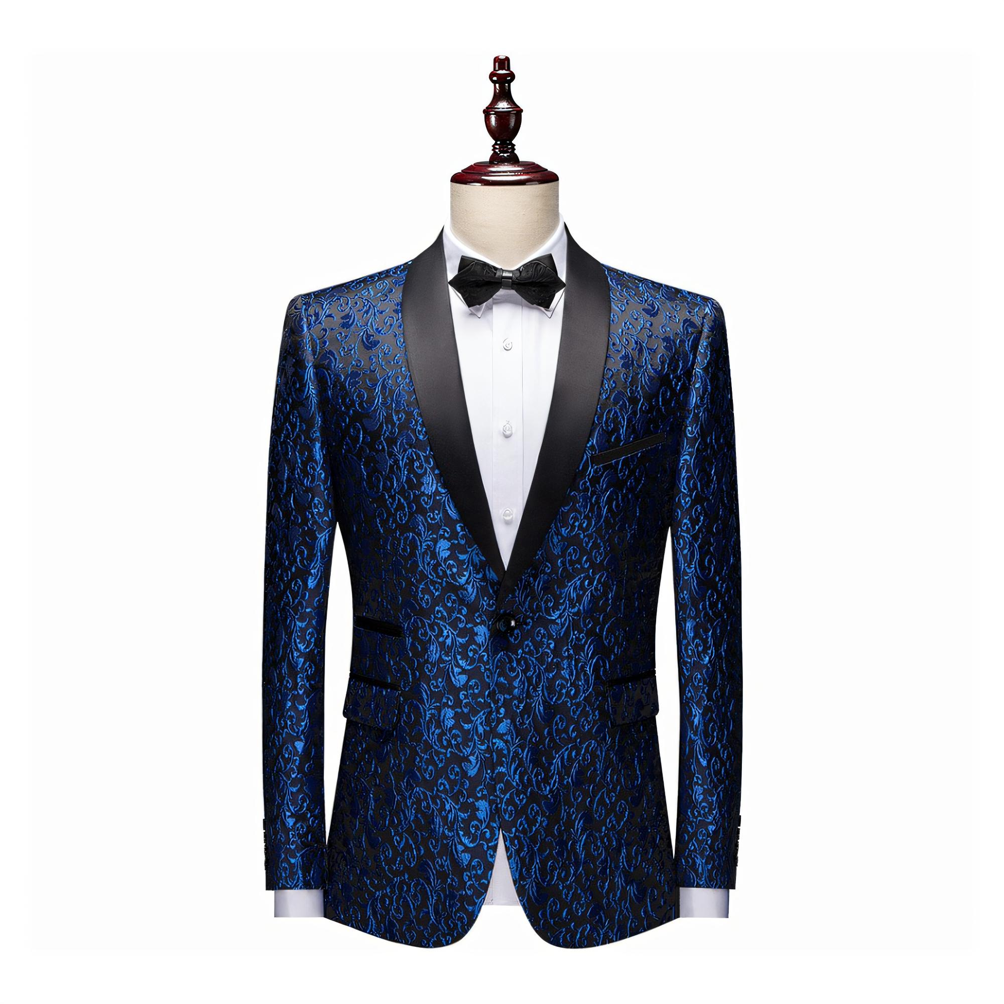 

Мужские пиджаки жаккардовый костюм многоцветный тонкий выпускной свадебный сценический костюм L королевский синий
