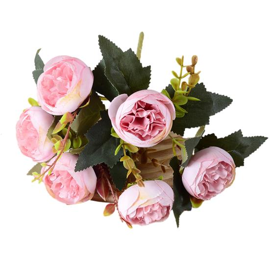6 Heads Artificial Rose Flower Faux Silk Rose Bouquets with Leaf for Wedding Home Office Indoor Outdoor Decor