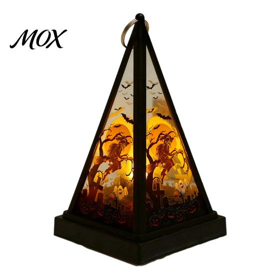 Vintage Style Table Lamp Halloween Lantern LED Candle, Spooky Pumpkin Witch Tabletop Decor with Decorative Holiday Lighting Metal Hanger, Electronic
