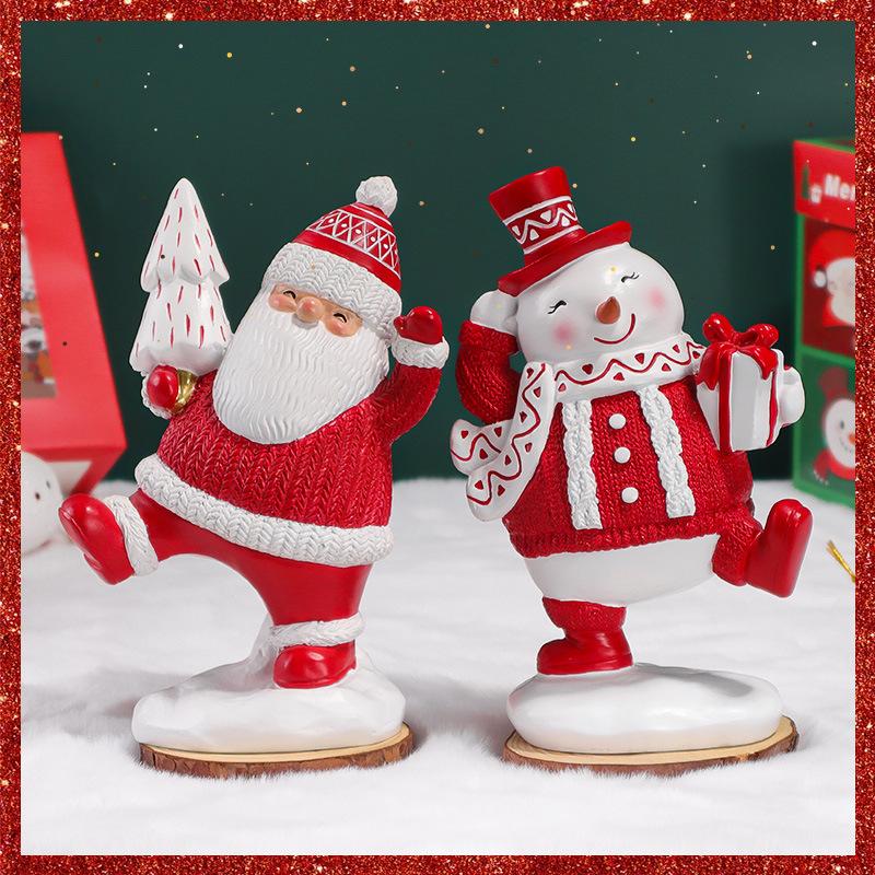 Weihnachtsbaum Weihnachtsmann Schneemann Set Dekoration Kunstharzhandwerk Haus Feiertagsgeschenk Heimdeko Neujahr Weihnachten 2023