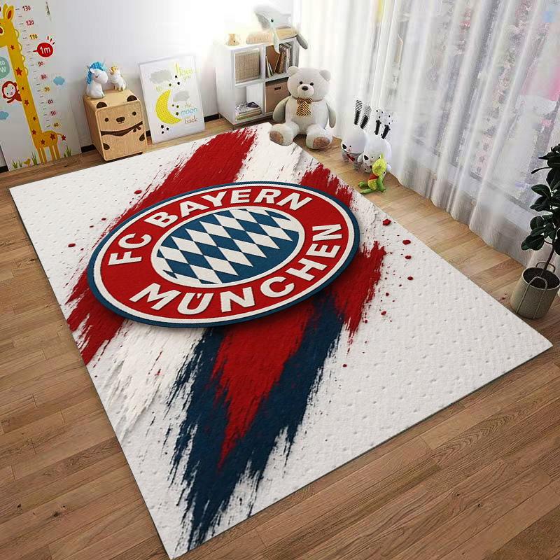 """FC Bayern München Logo Teppich mit rotem und blauem Pinselstrich-Design""" Geeignet für den Einsatz als Anti-Rutsch-Matte für Wohnzimmer, Schlafzimmer, Sofas"""