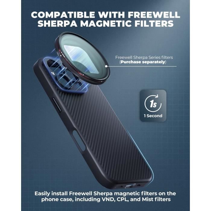 Coque pour iPhone 13 Pro - FREEWELL - Pro Filmmaker - Filtre magnétique - Monture d'objectif 17 mm - Noir