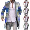 Men's Cardigan Coat  Printed Wool Blends Casual Longsleeved Jacket Length Windbreaker Overcoat Trench