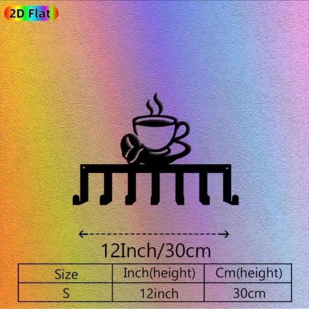 Kaffeebecher Schlüsselhaken Metall Wandkunst mit 7 Haken Schmiedeeisen Dekoration Küche Büro Zuhause Geschenk