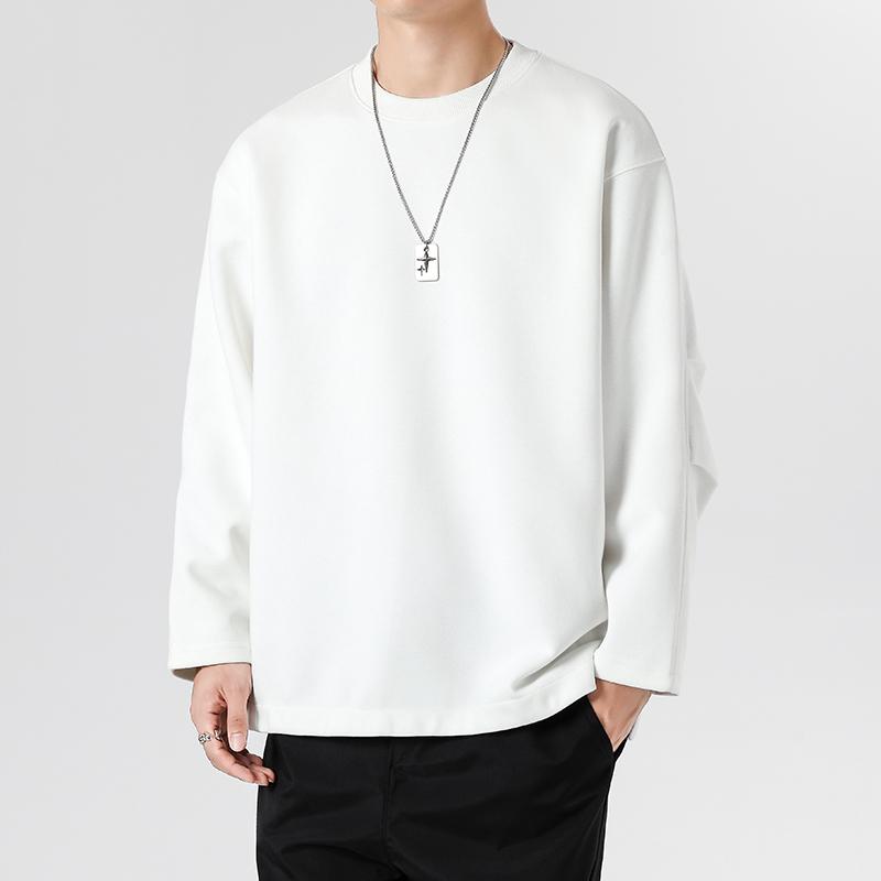 Men's Oversized Crew Neck Sweatshirt - Lightweight Soft Fabric, Casual Loose Fit Pullover with Side Slit Detail for Streetwear and Daily Wear