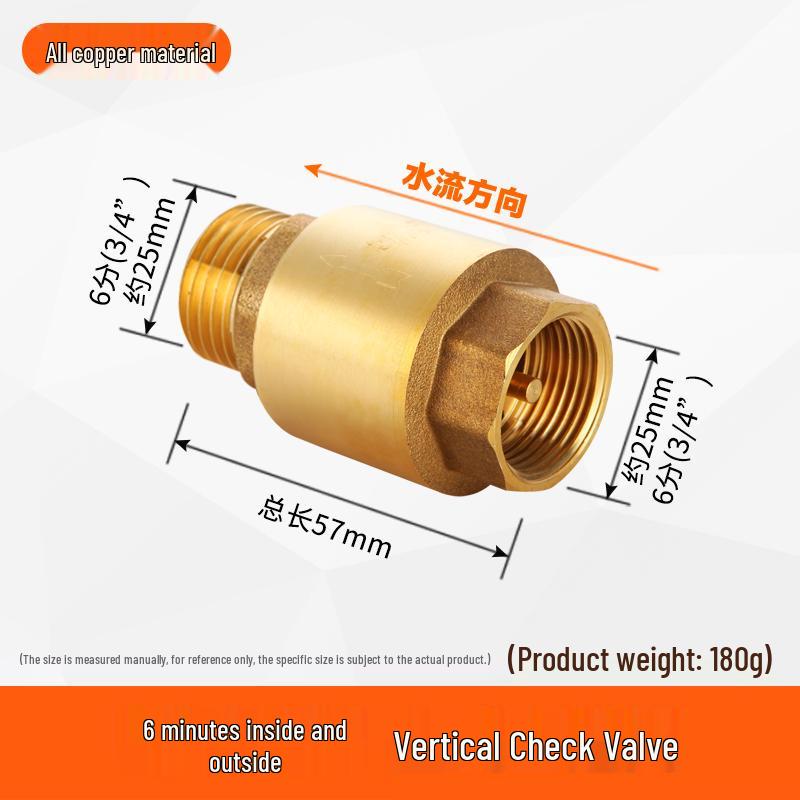 All-Copper 1-Inch Vertical Spring Check Valve with Male/Female Threads, One-Way Backflow Preventer for Water Pipes and Meters.