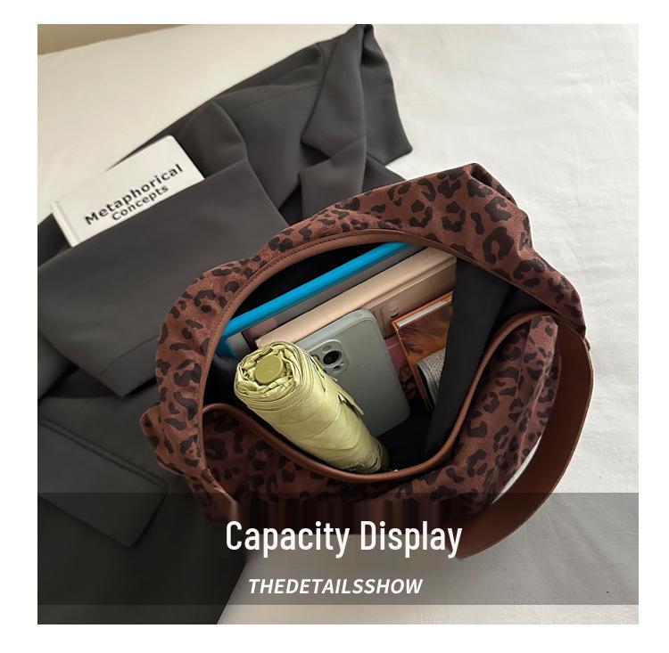 Leopard Print Frosted Handbag - Large Capacity Retro Shoulder Tote for Women, 2025 Autumn Collection